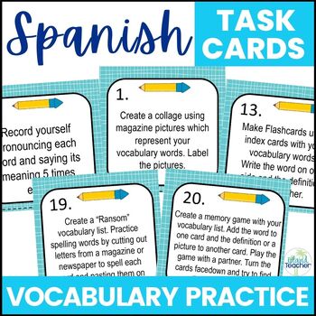 Preview of Spanish Vocabulary Activities Task Cards Great Spanish Sub Activity