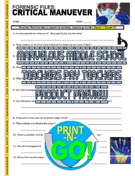 Preview of Forensic Files : Critical Maneuver (video worksheet / science / crime / law)