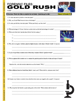 Preview of Forensic Files : Gold Rush (science / psychology video worksheet / sub plan)