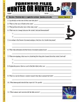 Preview of Forensic Files : Hunter or Hunted? (science video worksheet / distance learning)