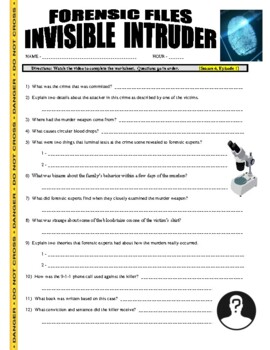 Preview of Forensic Files : Invisible Intruder (science video worksheet / psychology / law)