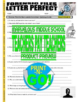 Preview of Forensic Files : Letter Perfect (science video sheet / distance learning)