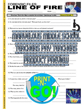 Preview of Forensic Files : Line of Fire (science / crime / law video worksheet / no prep)