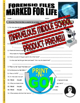 Preview of Forensic Files: Marked for Life (video worksheet / science / crime / sub)