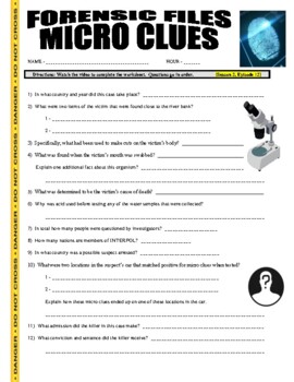 Preview of Forensic Files : Micro Clues (science / crime / law video worksheet)