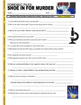 Preview of Forensic Files : Shoe In for Murder (science / psychology video worksheet)