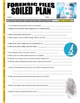 Preview of Forensic Files : Soiled Plan (cold case video worksheet / Medical Detectives)