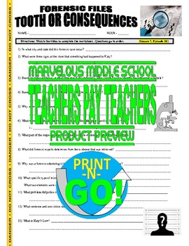 Preview of Forensic Files : Tooth or Consequences (science video sheet / distance learning)