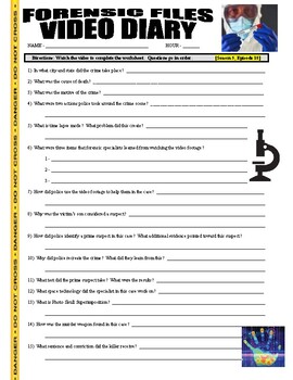 Preview of Forensic Files : Video Diary (science video worksheet / distance learning)