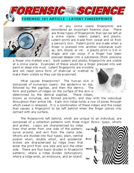 Preview of Forensic Science 101 : Latent Fingerprints (article / questions / crime)