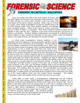 Preview of Forensic Science Article : Ballistics & Gun Identification (Worksheet / Sub)