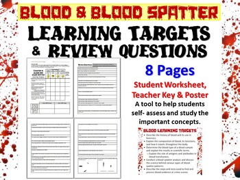 Preview of Forensic Science Blood and Blood Spatter Learning Targets and Review Questions