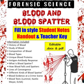 Preview of Forensic Science Blood and Blood Spatter Notes: Student Fill-in Handout & Key