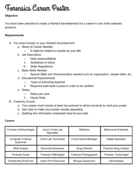 Forensic Science Career Poster Project by DESIGNER GENES | TpT