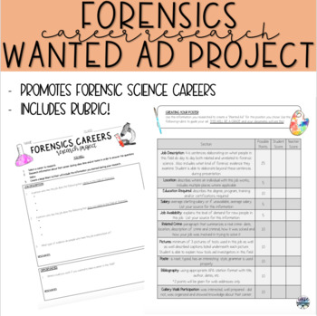 Preview of Forensic Science Career Research and Wanted Ad Project