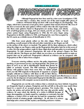 Preview of Forensic Science Fingerprints (Article, Questions, Example Chart, and Activity)