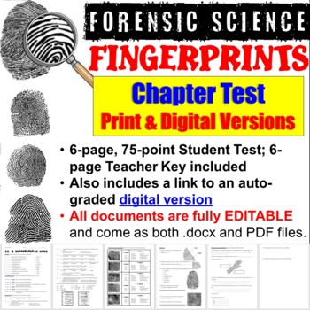 Preview of Forensic Science: Fingerprints Chapter Test (print and digital versions)