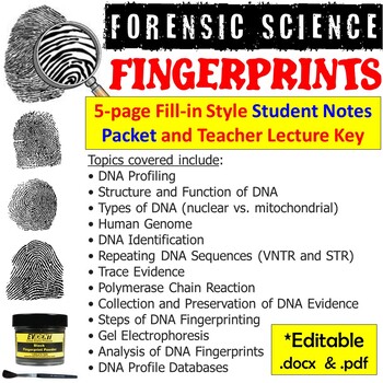Preview of Forensic Science - Fingerprints Notes: Student Fill-in Handout & Teacher Key