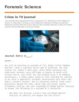 Preview of Forensic Science Movie and TV Application Journal - Blood Spatter (CSR)