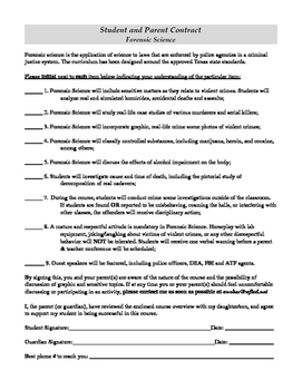 Preview of Forensic Science Parent Student Lab Contract