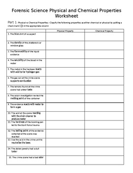 Forensic Science Physical And Chemical Properties Worksheet By Dixon S Lessons