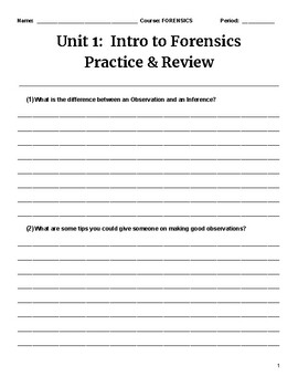 Preview of Forensic Science Practice & Review Handout (Introduction to Forensics)