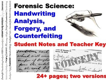 Preview of Forensic Science Questioned Documents Student Notes Worksheet and Teacher Key