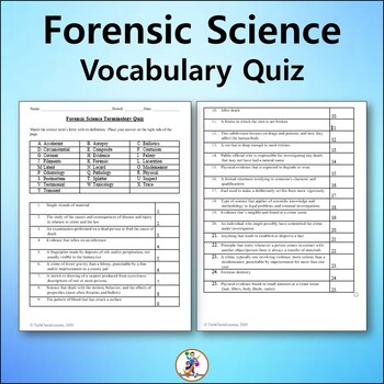 Preview of Forensic Science Vocabulary Quiz - Editable Worksheet