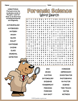 forensic science word search puzzle worksheet activity by puzzles to print