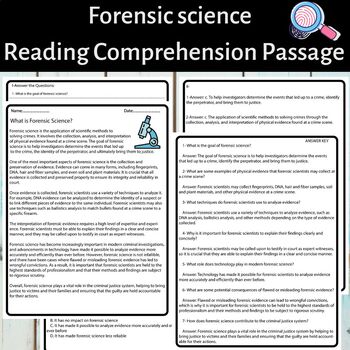 Preview of Forensic science  Reading Comprehension Passage for Middle School Students