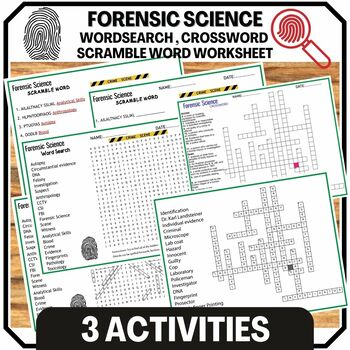 Preview of Forensic science Worksheets , Word Scramble -Crossword -Wordsearch Fingerprint.