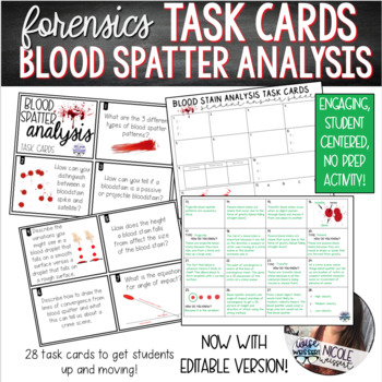 Preview of Forensics | Blood Spatter Analysis Task Cards - EDITABLE