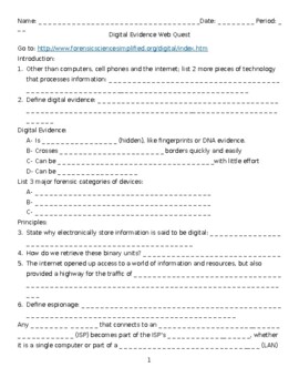 Preview of Forensics Digital Evidence WebQuest