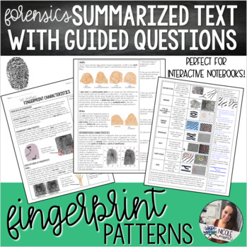 Preview of Forensics - Fingerprint Patterns Summarized Text with Questions