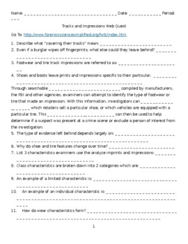 Preview of Forensics Tracks & Impressions WebQuest