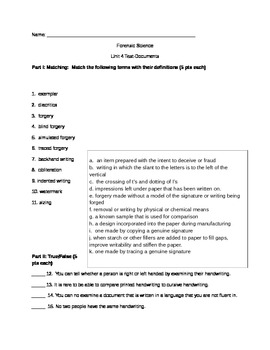 Forensics-Unit 4 Test-Documents by MsTrizzle | TPT