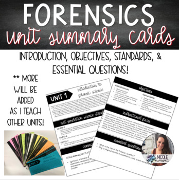 Preview of Forensics - Unit Breakdown & Standards "Cheat Sheet" Cards