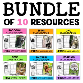Preview of Forest Animal Close Reading Passages Bundle + FREE Spanish