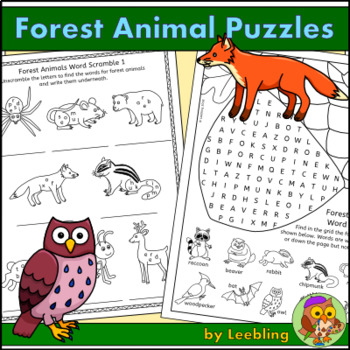 Preview of Forest Animal Puzzle Activities – Woodland Animal Crossword, Word Search & More