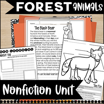 Preview of Forest Animals Nonfiction Unit Informational Writing Reports Reading Passages