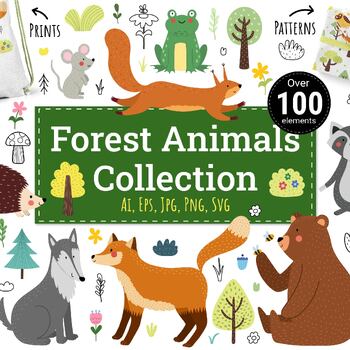 Preview of Forest Animals Clipart Collection, Woodland Animals Graphics, Nursery Animals