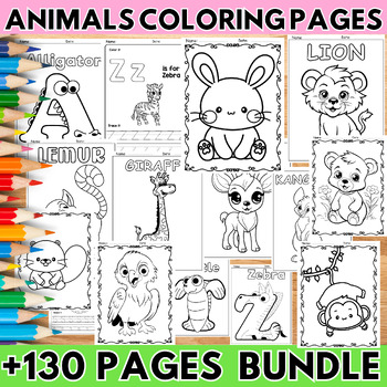 Preview of Forest Animals Coloring Pages - Woodland and Zoo Animals Coloring Pages Bundle