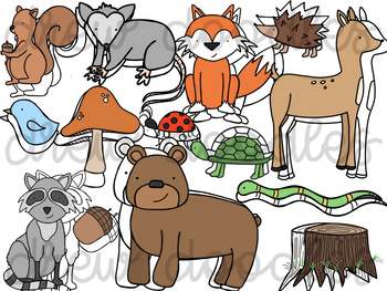 Forest Animals Digital Clip Art Set- Color and Black Line COMBO by Drew ...
