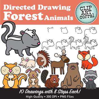 Preview of Forest Animals Directed Drawing Clip Art