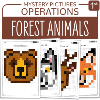 Preview of Forest Animals Math Activity Mystery Pictures Grade 1 Additions Subtractions