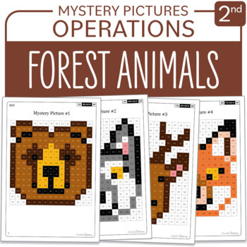 Preview of Forest Animals Math Activity Mystery Pictures Grade 2 Additions Subtractions