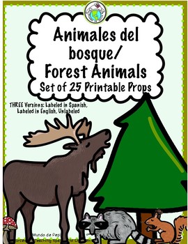 Preview of Forest Animals Printable Props Three Versions Spanish, English and Unlabeled