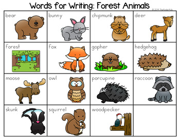 Forest Animals Word List Writing Center By The Kinder Kids Tpt