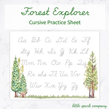 forest explorer cursive writing practice sheet by little spark company