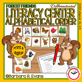 Preview of ALPHABETICAL ORDER LITERACY CENTER Forest Theme Differentiated